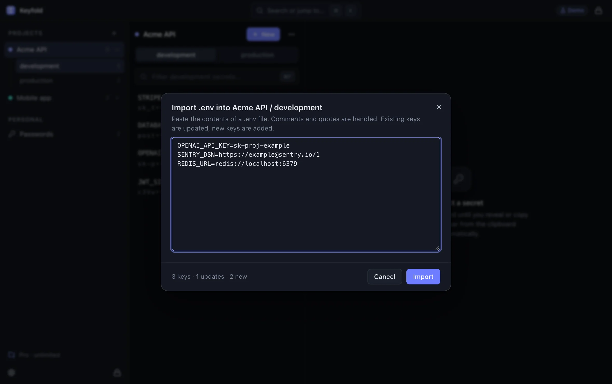 Importing a .env file into Acme API development