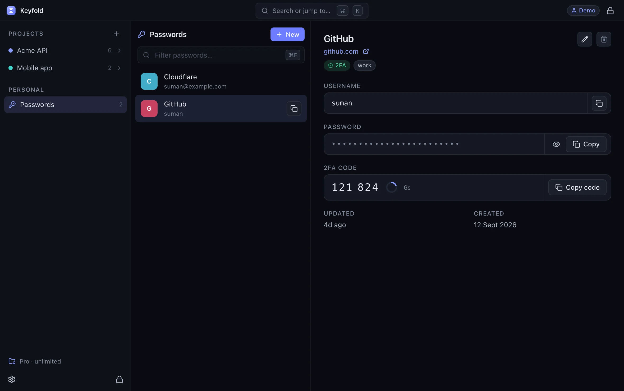 A GitHub login with a live 2FA code